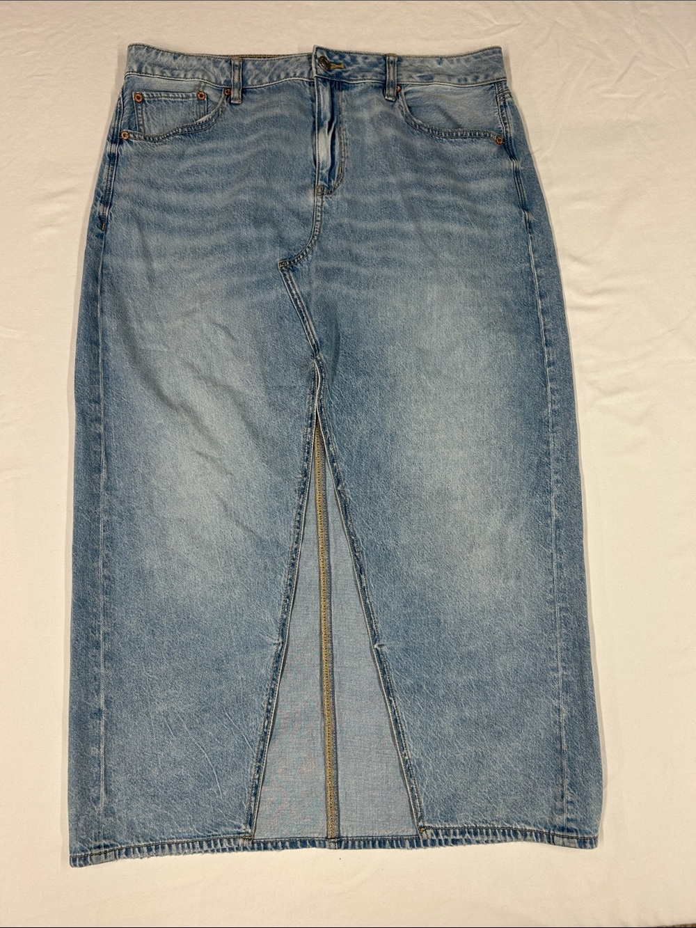 American Eagle Outfitters Light Blue Denim Maxi Skirt with Front Slit